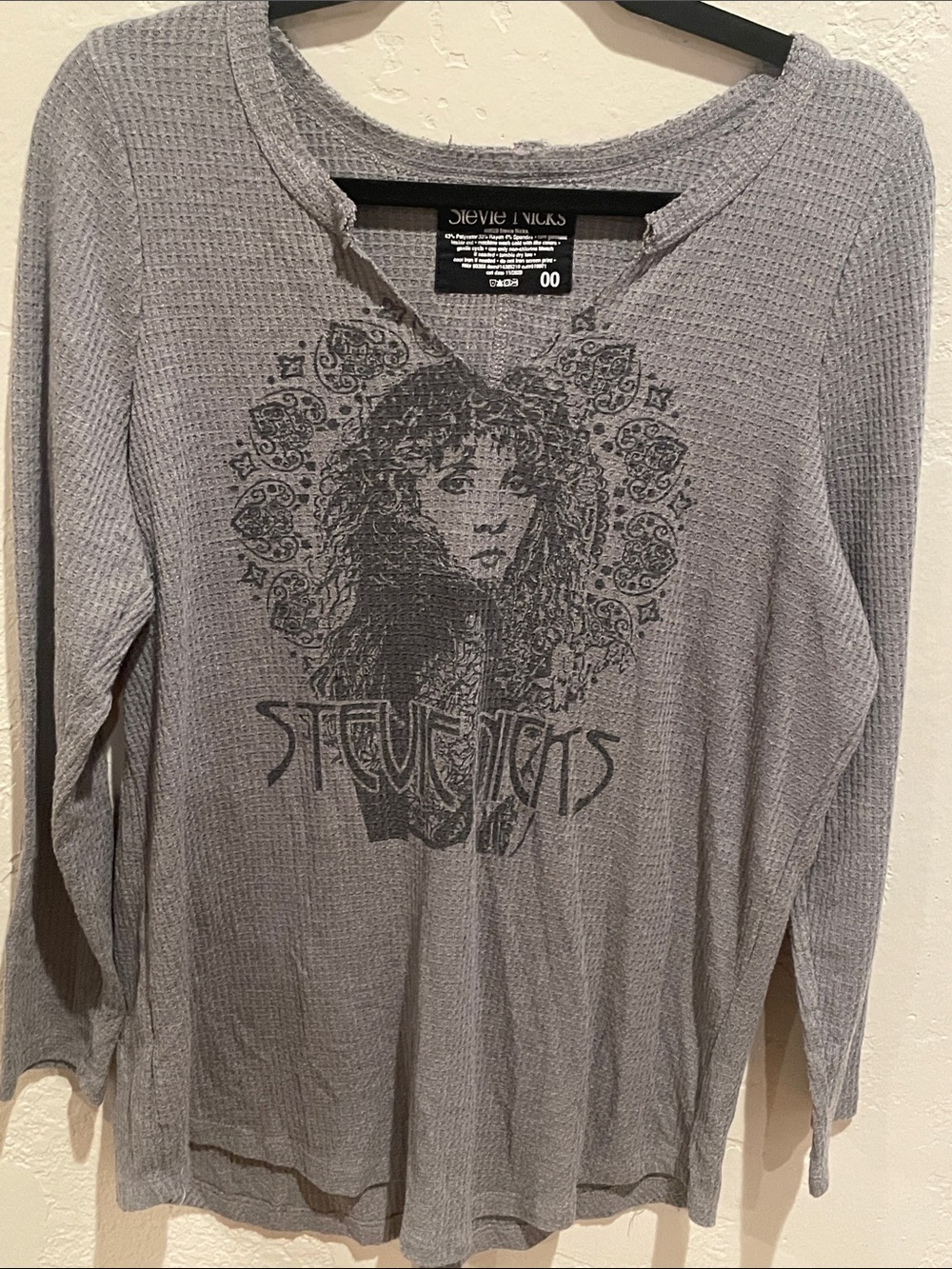 Stevie Nicks V Neck Waffle Weave Top Oversized
